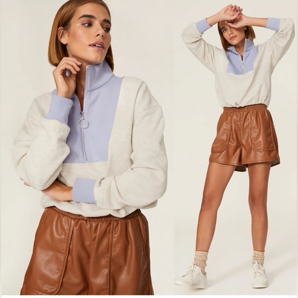 STAUD Sweaters - Staud Alys colorblock cotton-blend half-zip sweatshirt Heather Grey Size Medium